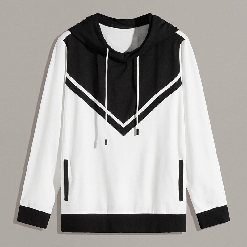 

Guys Drawstring Hooded Color Block Sweatshirt, Black and white