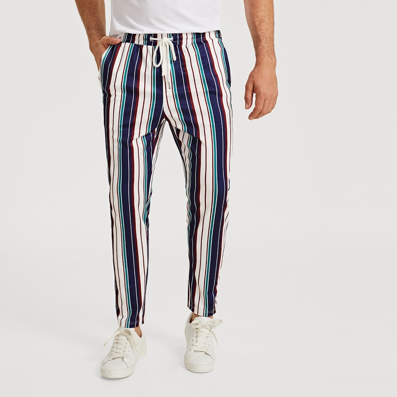 

Guys Drawstring Waist Slant Pocket Striped Pants, Multicolor