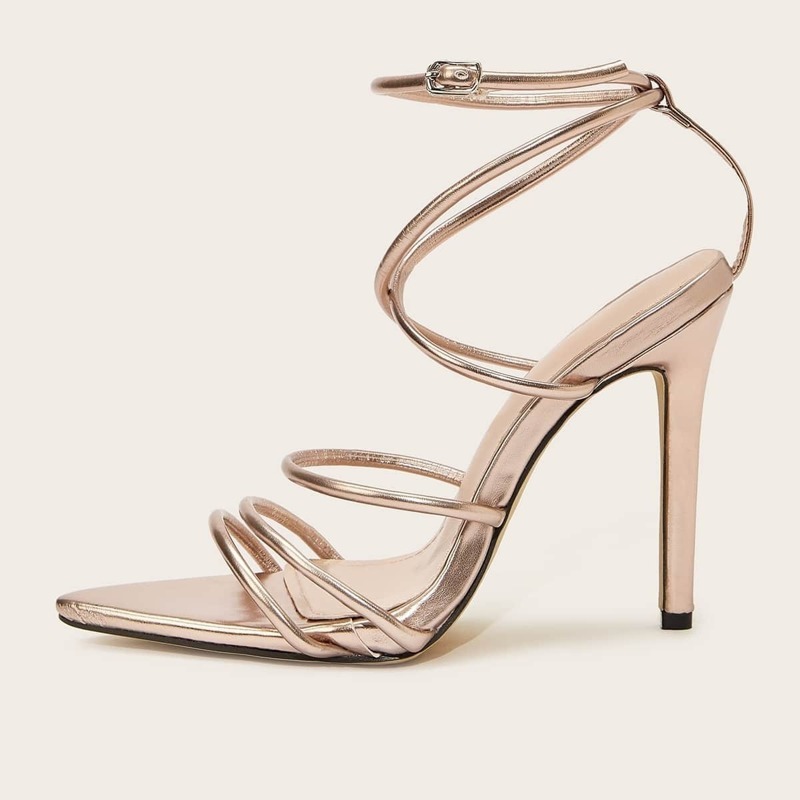 

Ankle Strap Strappy Stiletto Heels, Gold