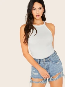 Muchica Top de cuello halter unicolor - Blanco - Ver 1