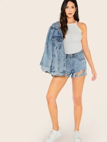 Muchica Top de cuello halter unicolor - Blanco - Ver 5