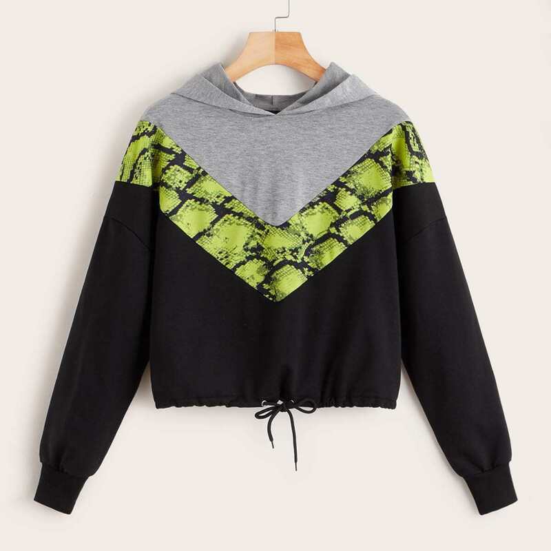 

Cut And Sew Snakeskin Panel Hoodie, Multicolor