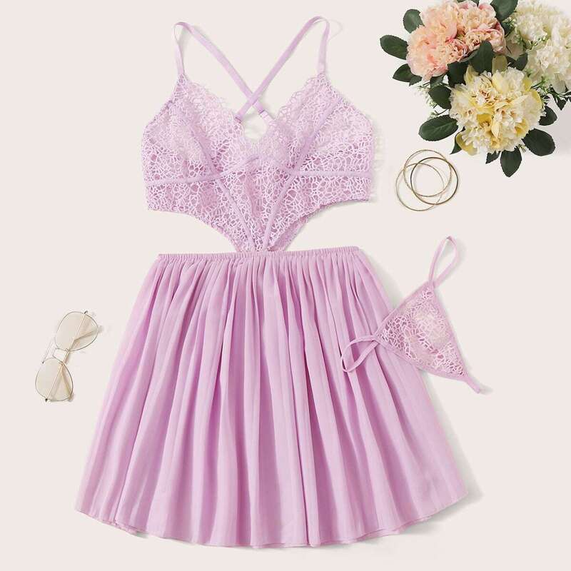 

Crisscross Cut-out Crochet Dress With Thong, Purple