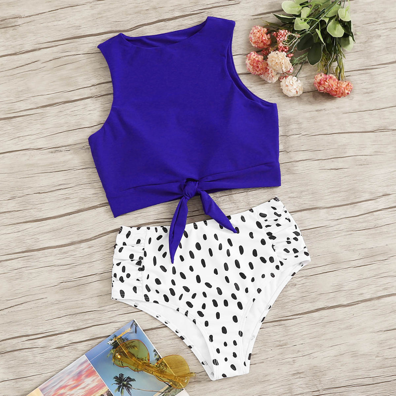 

Knot Hem Top With Dalmation Print Bikini Set, Multicolor