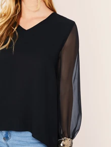 SHEIN Clasi Top bajo irregular de puño con lentejuelas en contraste escote V - Negro - Ver 4