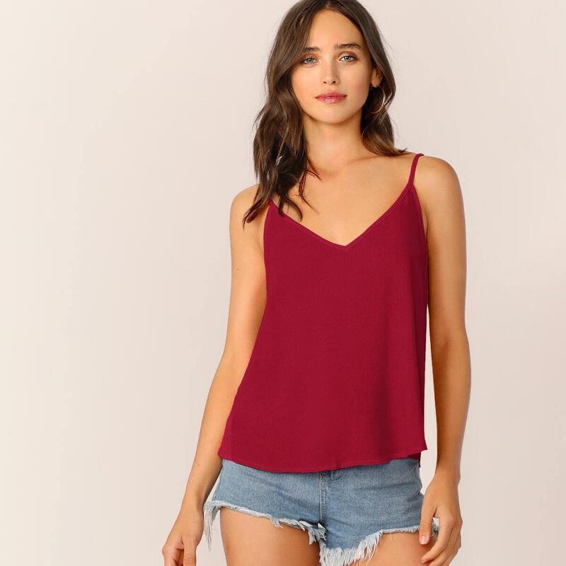 

Double V-neck Solid Cami Top, Burgundy