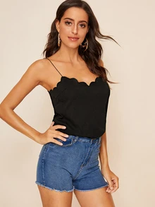 Sò điệp Cạnh sườn đan Cami Top - màu đen - Xem 4