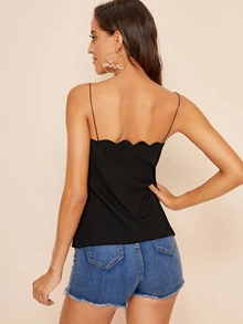 Sò điệp Cạnh sườn đan Cami Top - màu đen - Xem 2
