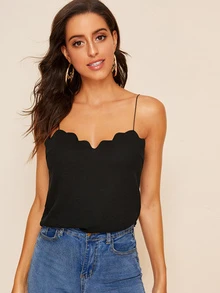 Sò điệp Cạnh sườn đan Cami Top - màu đen - Xem 1