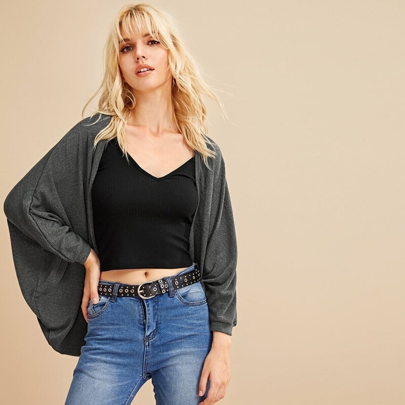 

Batwing Sleeve Solid Cardigan, Grey