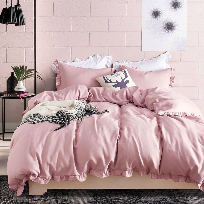 

Solid Color Ruffle Trim Sheet Set, Pink