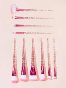 10 stuks roze witte haar eenhoorn spiraal staaf borstel kabuki make-up borstel oogschaduw poeder blusher poeder make-up borstel, minerale en vloeibare make-up borstel, pluche vezel, ergonomische handgreep
