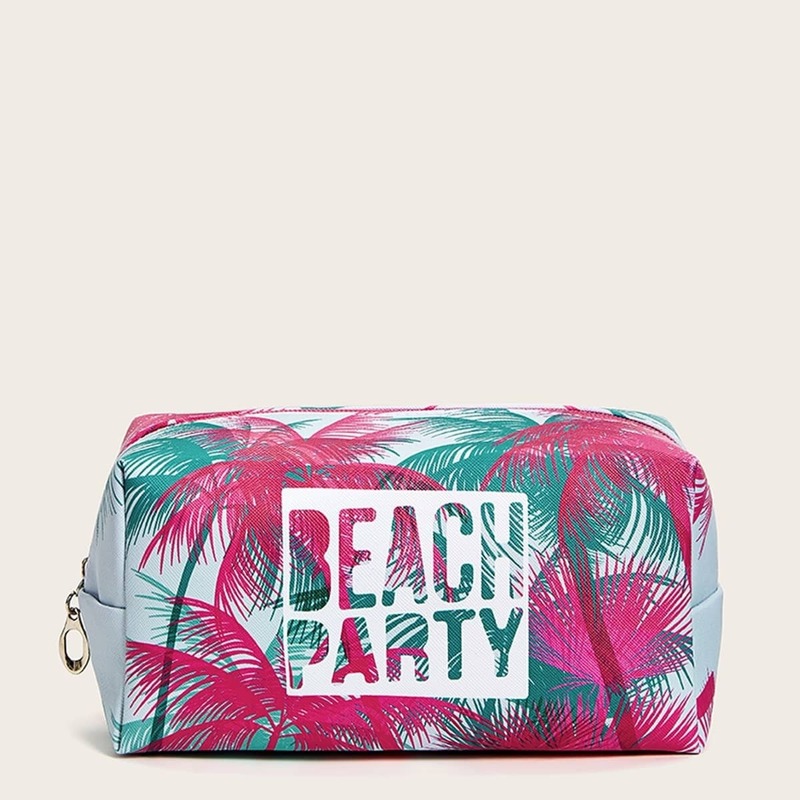 

Letter & Plant Pattern Makeup Bag, Multicolor