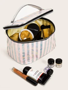 Striped Pattern Makeup Bag - Multicolor - View 4