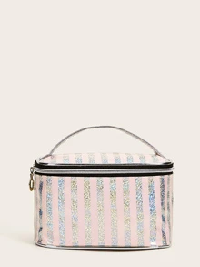 Striped Pattern Makeup Bag - Multicolor - View 1