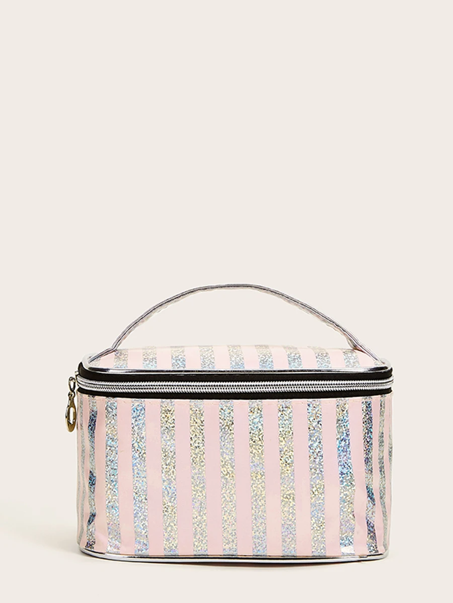 Striped Pattern Makeup Bag - Multicolor - View 1
