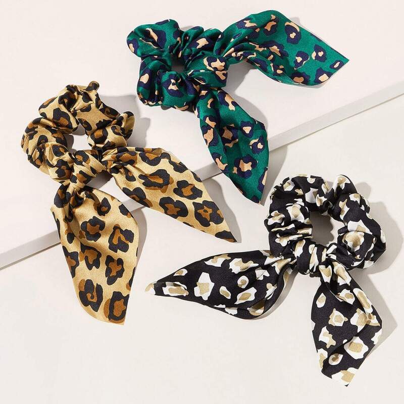 

Leopard Pattern Bow Knot Satin Scrunchie 3pcs, Multicolor