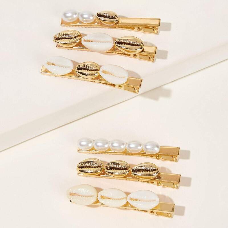 

Shell Decor Hair Clip 6pcs, Gold