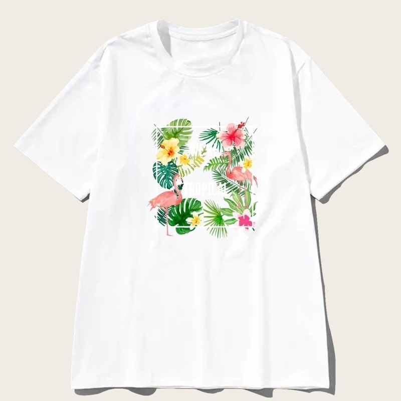 

Guys Flamingo & Floral Print Tee, White