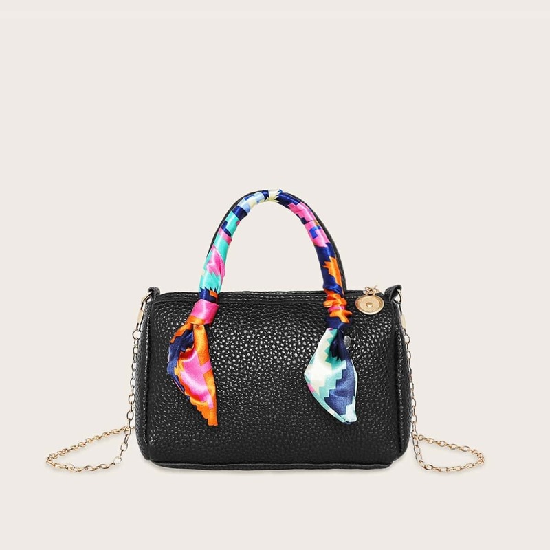

Twilly Scarf Satchel Chain Bag, Black