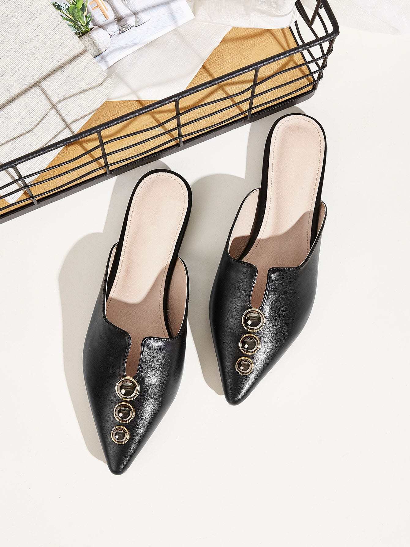 beaded mules flats