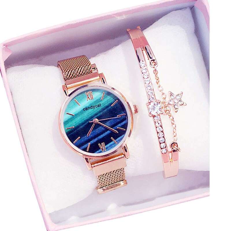 

Round Dial Watch With Rhinestone Bracelet 2pcs