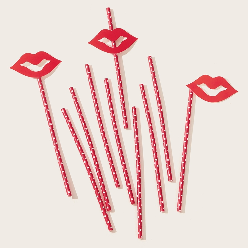 

Decorative Paper Straw 10pcs & Funny Lip 10pcs, Red