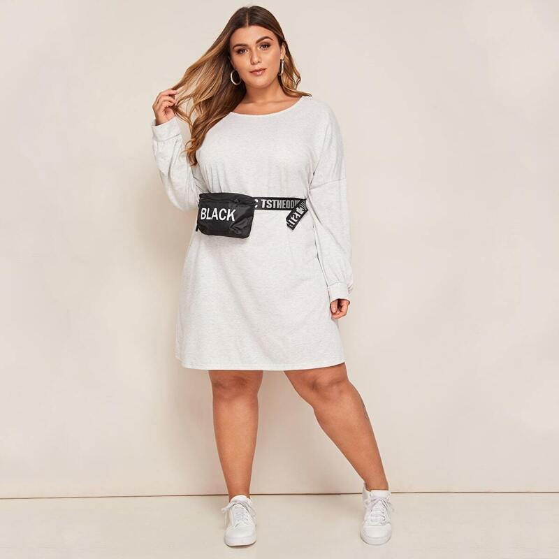 

Plus Drop Shoulder Tee Dress Without Bag, Grey pastel