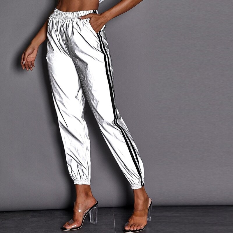 

Reflective Side Stripe Elastic Waist Pants, Grey