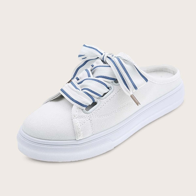 

Lace-up Front Sneakers Mules, White