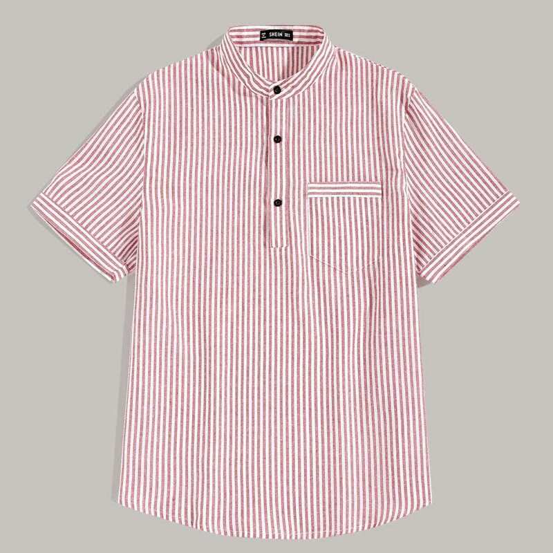 

Guys Striped Button Front Pocket Top, Red