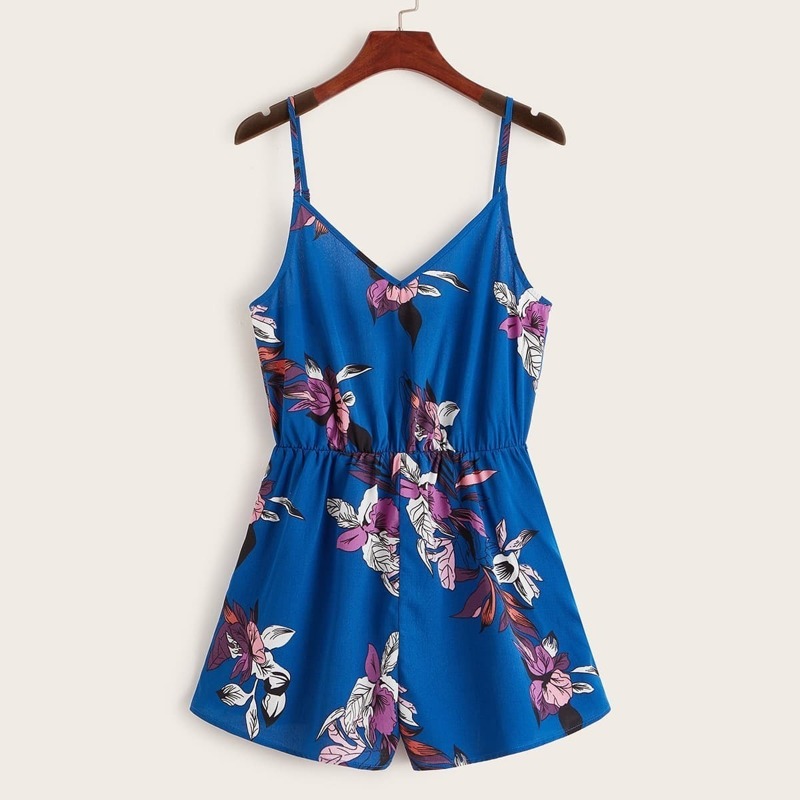 

Floral Print Slip Romper, Blue