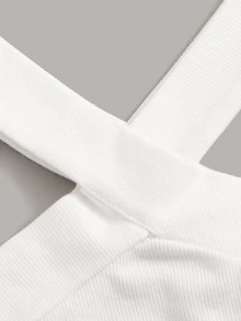 SHEIN EZwear Top halter con tiras cruzadas tejido de canalé unicolor - Blanco - Ver 5