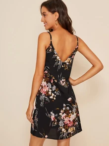 Floral Print Cami Dress - Black - View 2