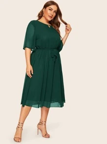 Plus Solid Keyhole Neck Flounce Sleeve Dress Plus Solid Keyhole Neck Flounce Sleeve Dress