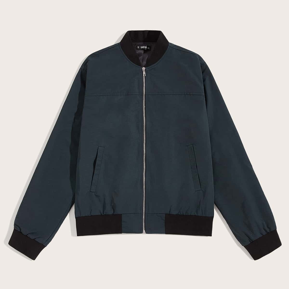 

Guys Two Tone Pocket Side Zip Up Bomber Jacket, Navy