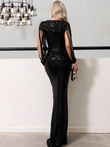 Missord Split Sleeve Sequin Bodycon Dress - Black - View 2