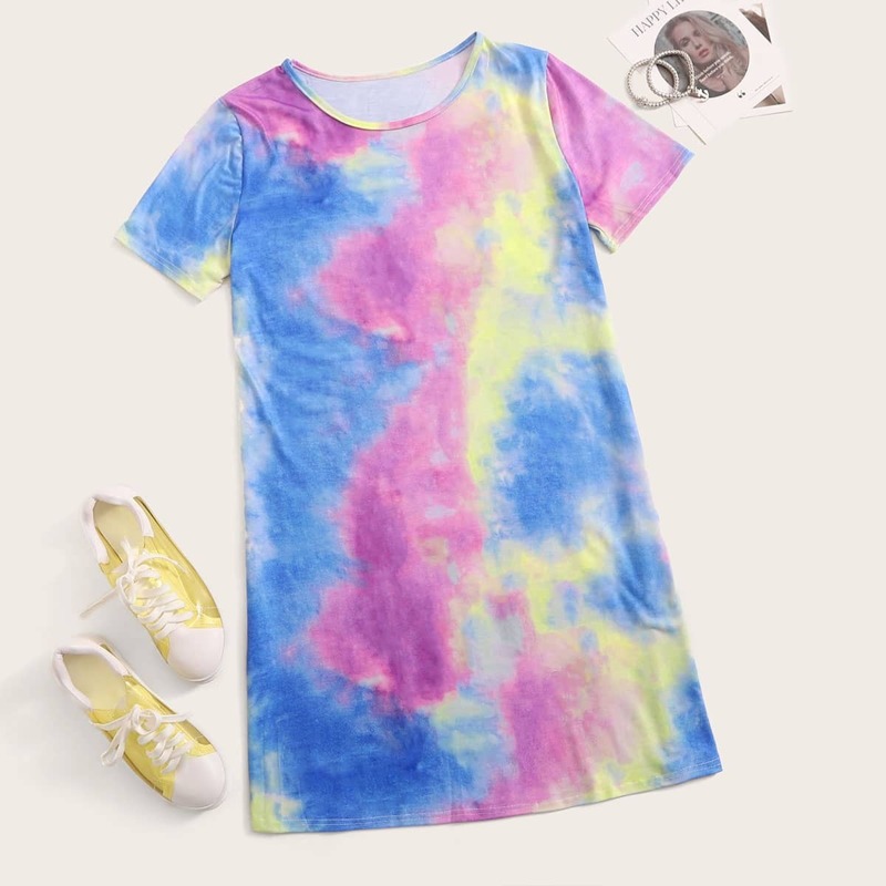 

Random Tie Dye T-shirt Dress, Multicolor