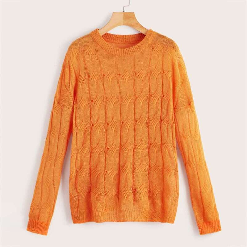 

Cable-knit Drop Shoulder Sweater, Orange