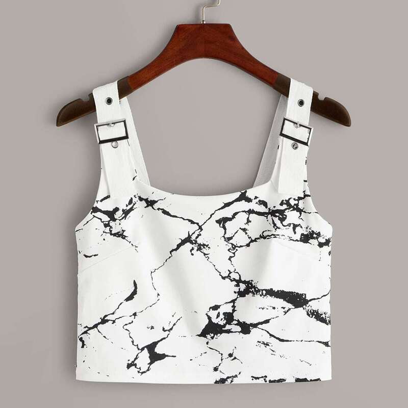 

Brush Strokes Print Crop Tank Top, White
