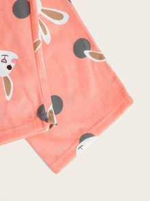 Rabbit Print Polka Dot PJ Set / Pajama Set With Eye Cover - Coral Pink - View 5