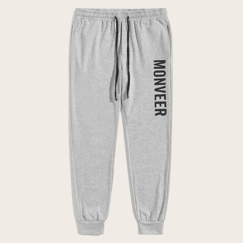 

Guys Drawstring Waist Letter Print Pants, Grey