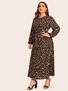 SHEIN Vestido con cinturón de espalda con cremallera de leopardo - grande - Multicolor - View 3
