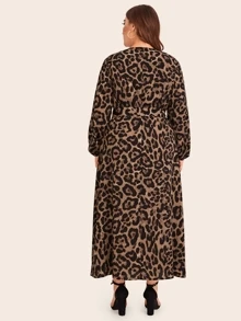 SHEIN Vestido con cinturón de espalda con cremallera de leopardo - grande - Multicolor - View 2