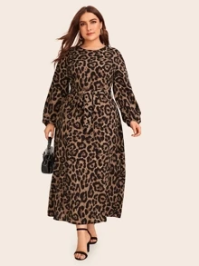SHEIN Vestido con cinturón de espalda con cremallera de leopardo - grande - Multicolor - View 1