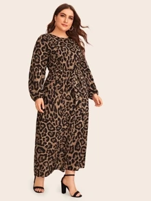 SHEIN Vestido con cinturón de espalda con cremallera de leopardo - grande - Multicolor - View 4