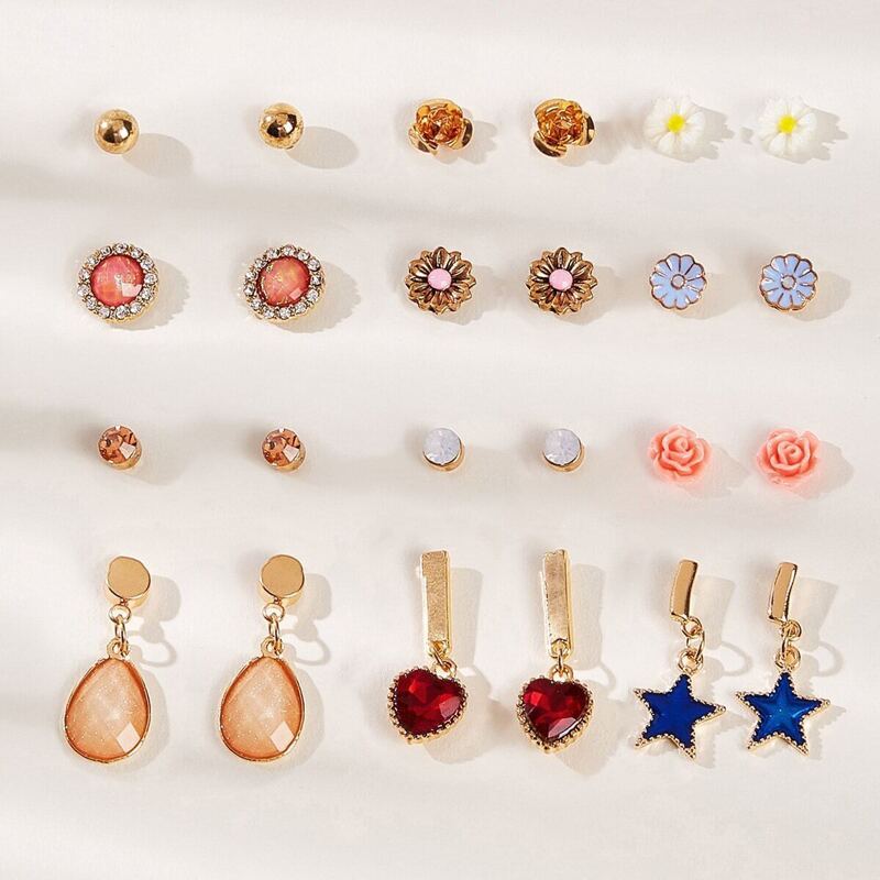 

Star & Heart Design Earrings 12pairs, Multicolor