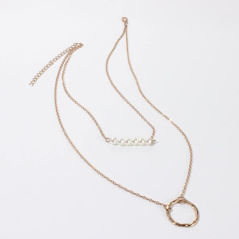 

Ring & Faux Pearl Decor Necklace 1pc, Gold