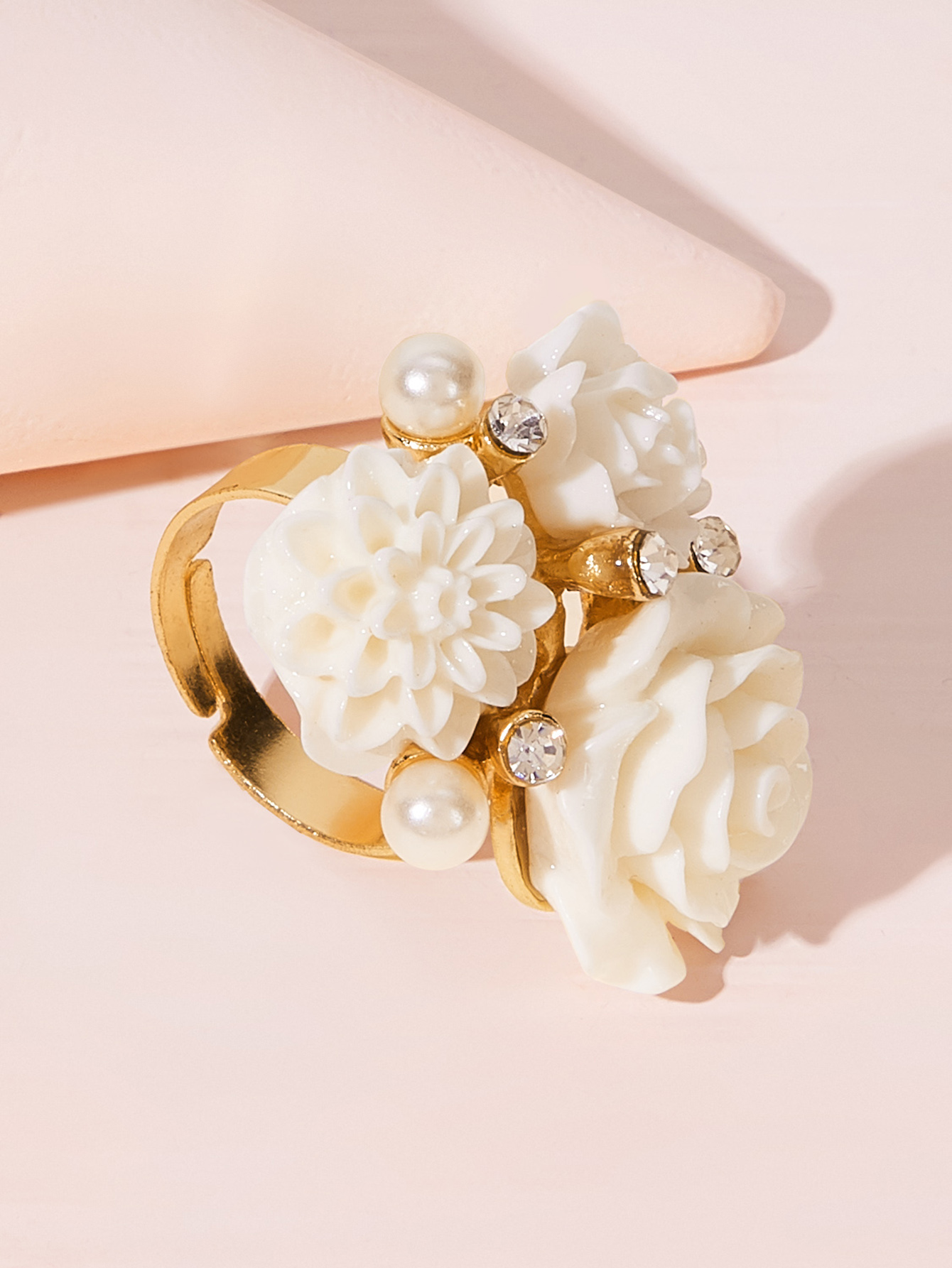 Flower & Rhinestone Decor Ring 1pc SHEIN USA