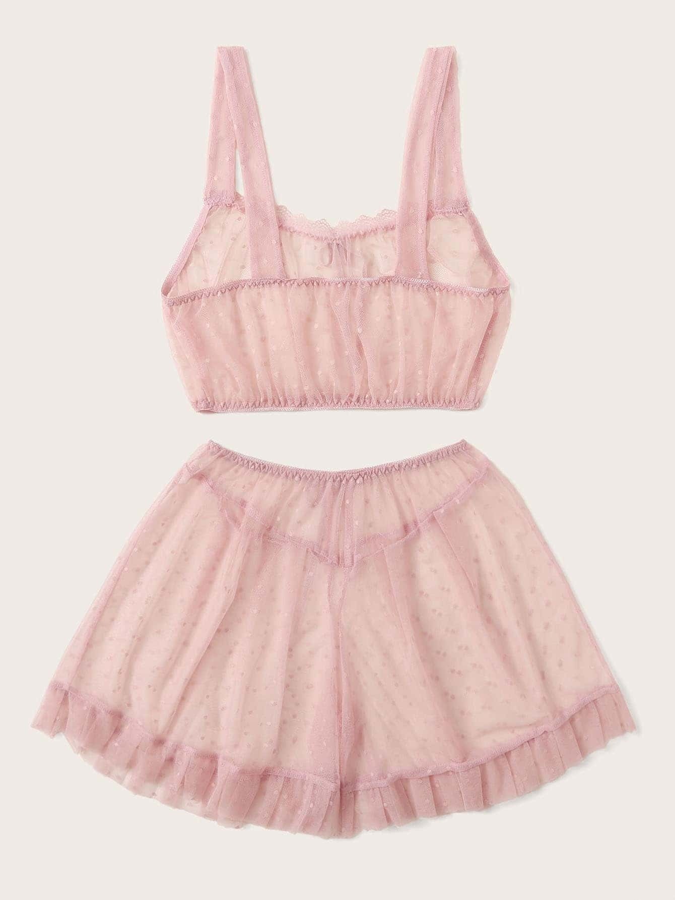 Sexy Polka Dot Print See-through Mesh Lingerie Set